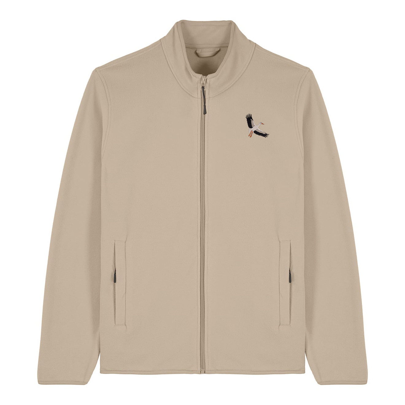 White Stork Flight Embroidered Men's Fleece Jacket