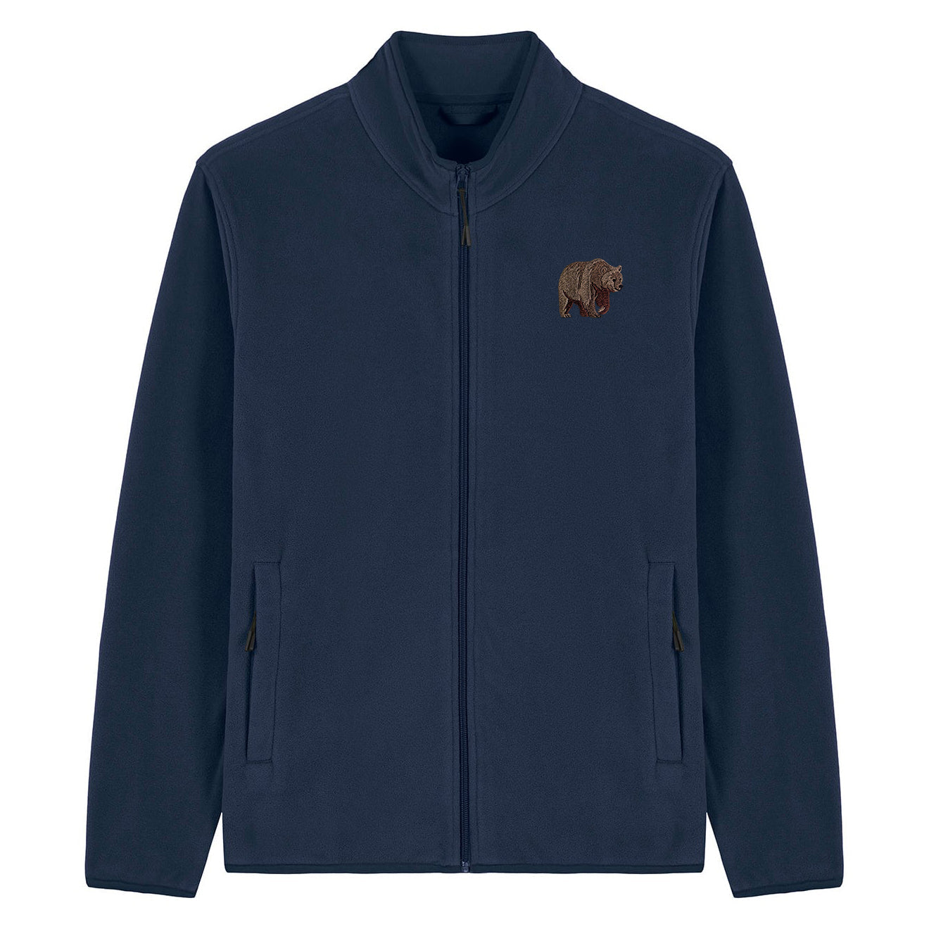 Brown Bear Embroidered Men's Fleece Jacket