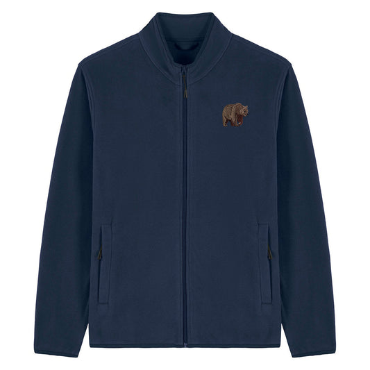 Brown Bear Embroidered Men's Fleece Jacket