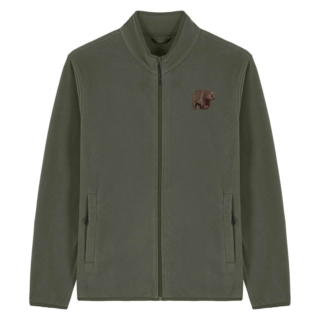 Brown Bear Embroidered Men's Fleece Jacket