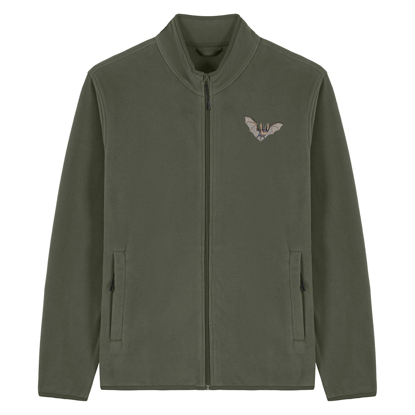 Grey Long-Eared Bat Embroidered Men's Fleece Jacket