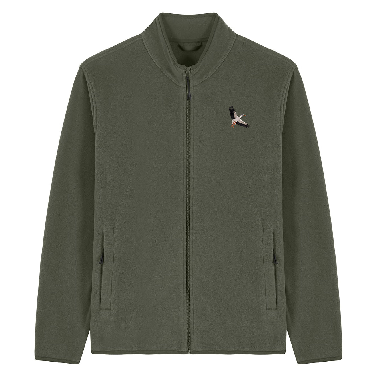 White Stork Flight Embroidered Men's Fleece Jacket