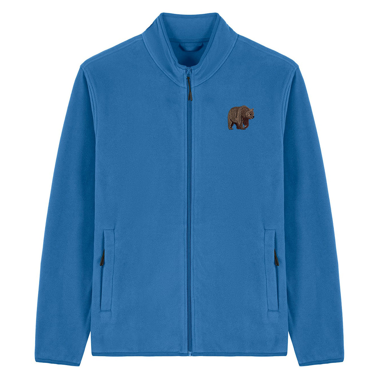 Brown Bear Embroidered Men's Fleece Jacket