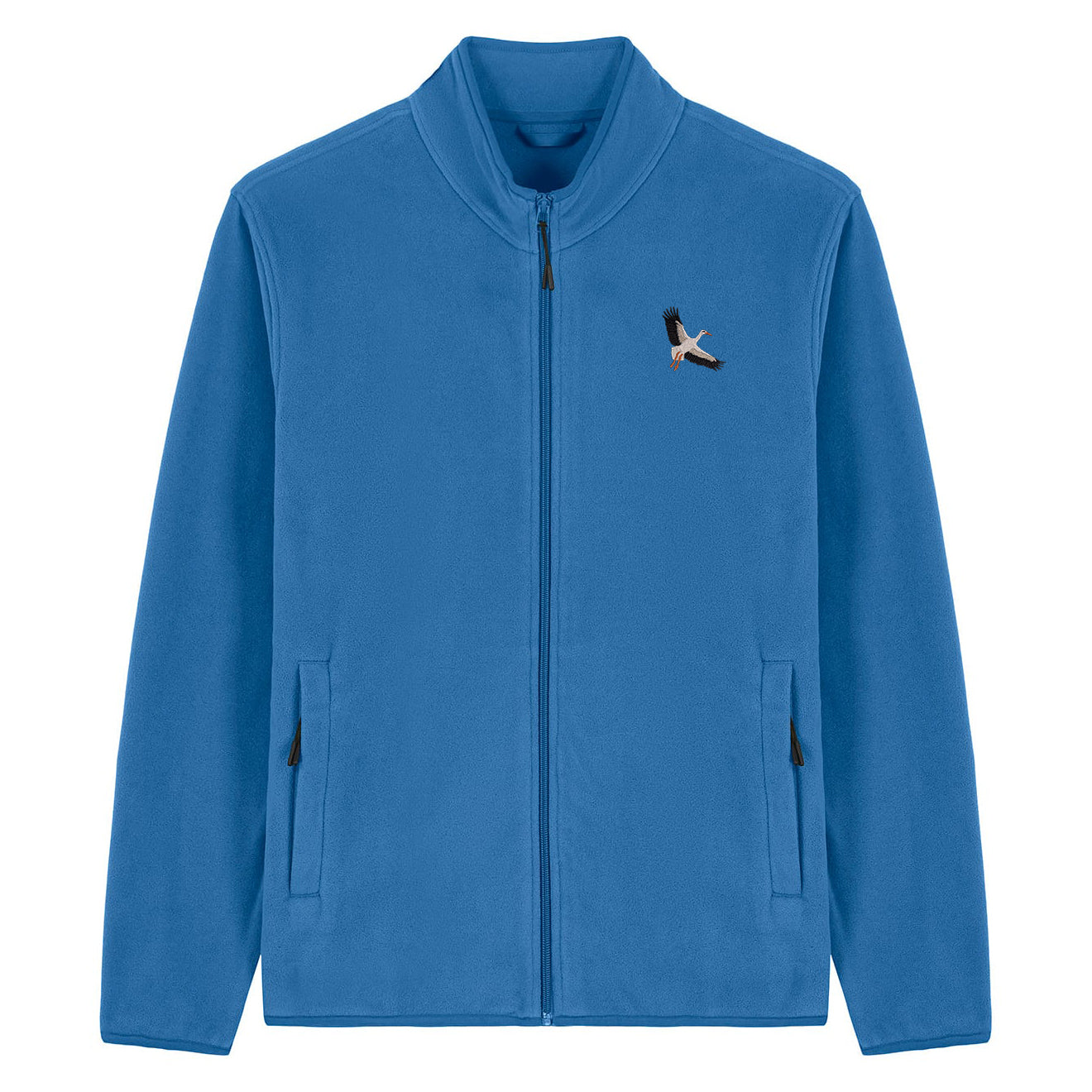 White Stork Flight Embroidered Men's Fleece Jacket