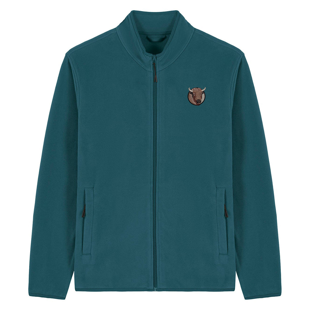 Bison Portrait Embroidered Men's Fleece Jacket