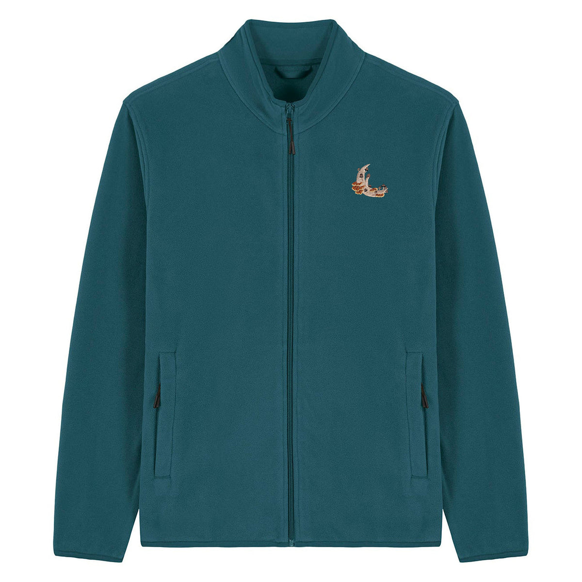 Mushroom Moon Crescent Embroidered Men's Fleece Jacket