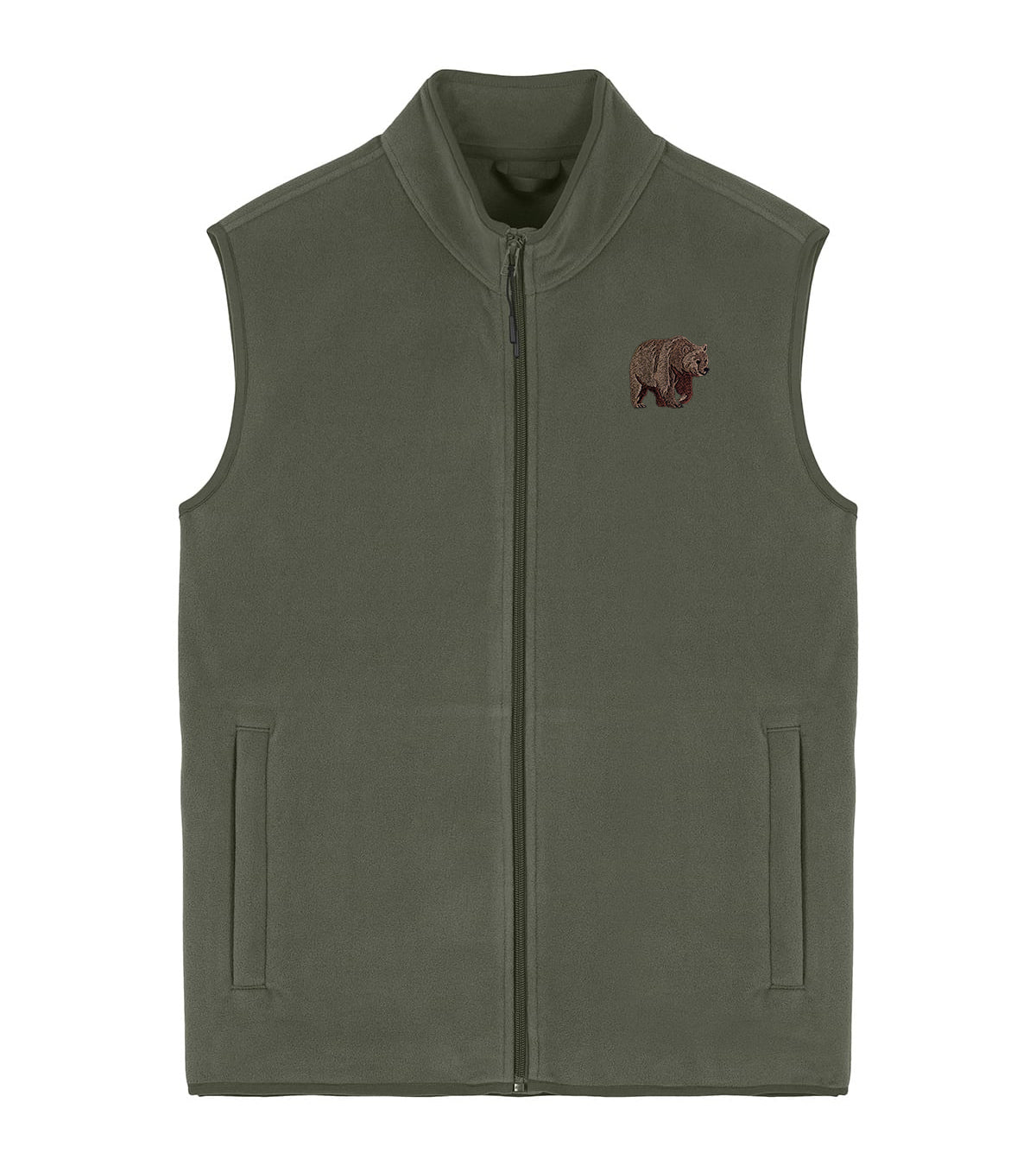 Brown Bear Embroidered Men's Fleece Gilet Bodywarmer
