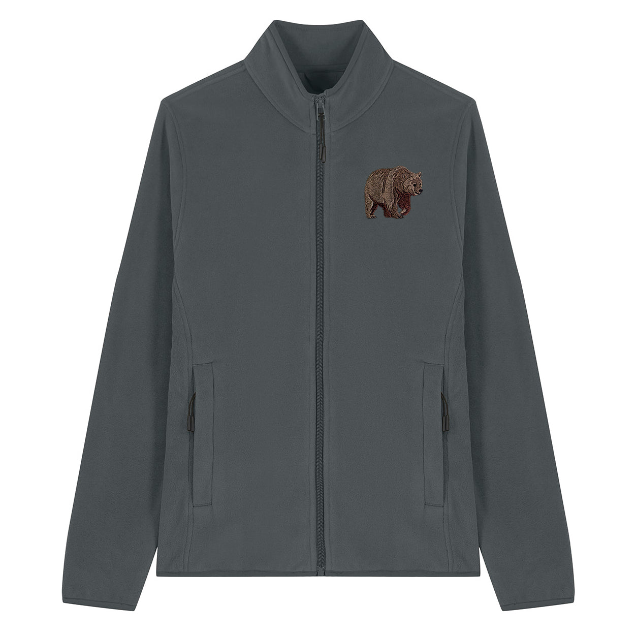 Brown Bear Embroidered Women's Fleece Jacket