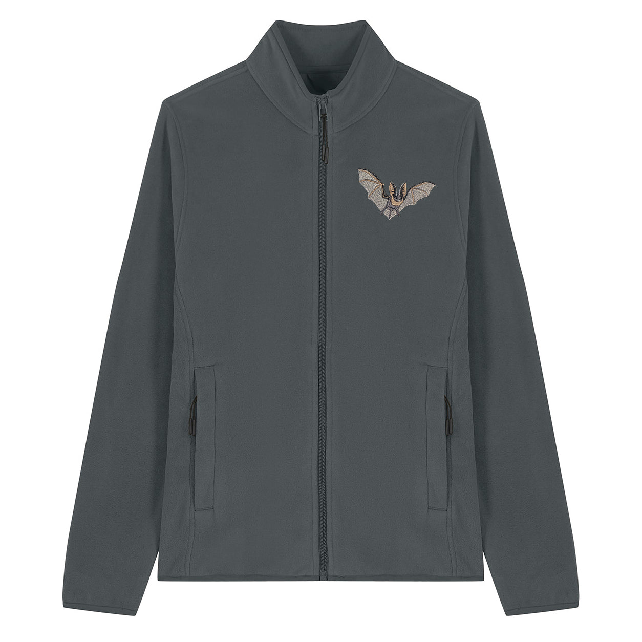 Grey Long-Eared Bat Embroidered Women's Fleece Jacket