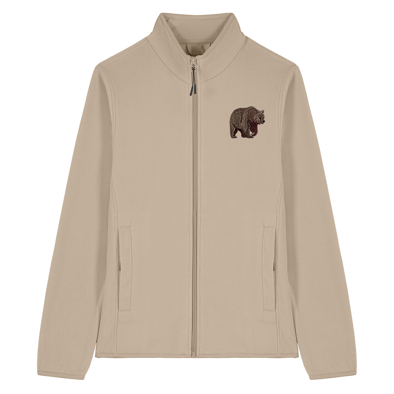 Brown Bear Embroidered Women's Fleece Jacket