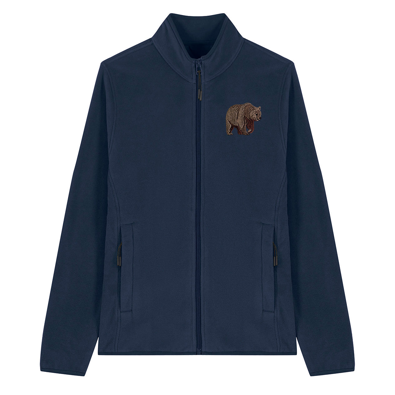 Brown Bear Embroidered Women's Fleece Jacket