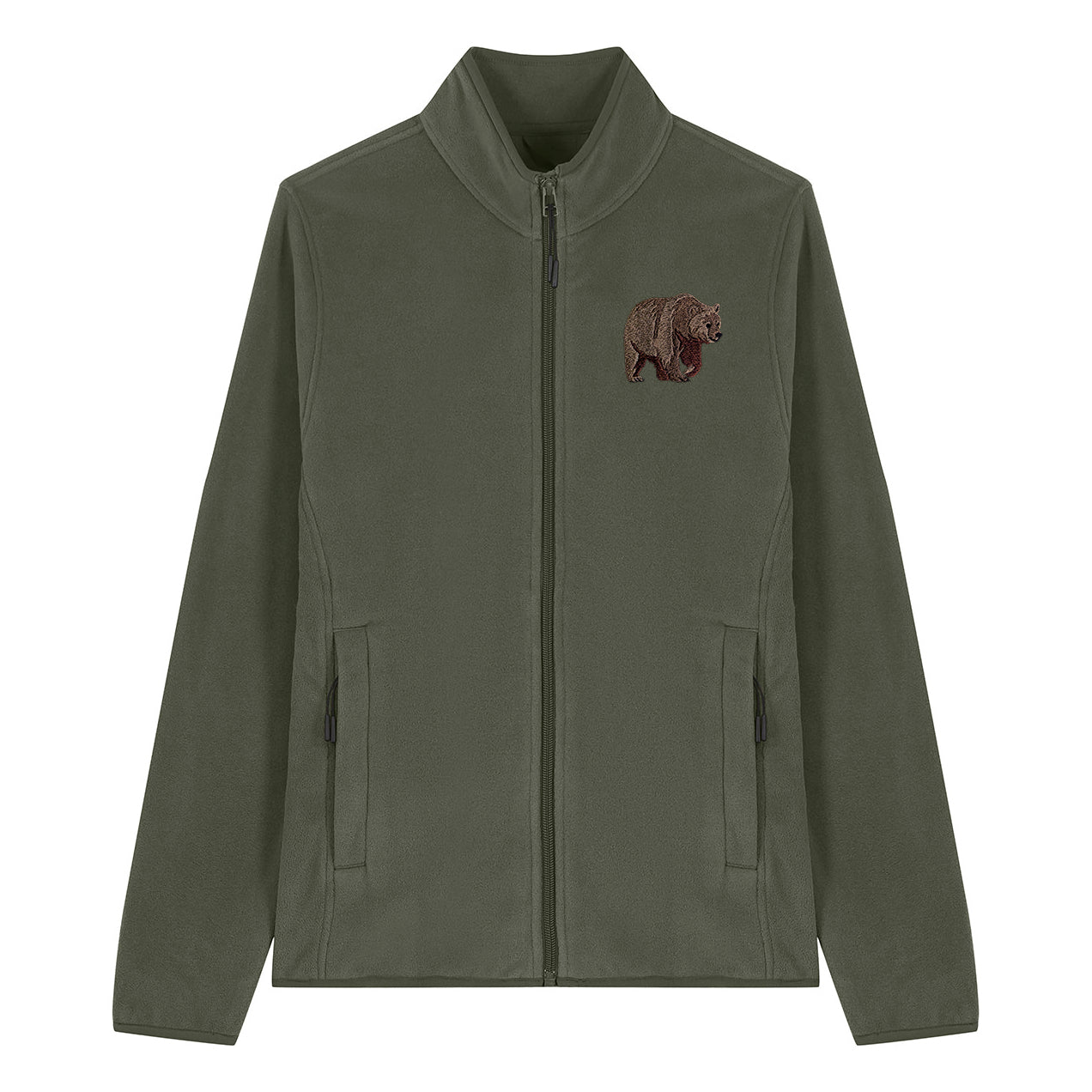 Brown Bear Embroidered Women's Fleece Jacket