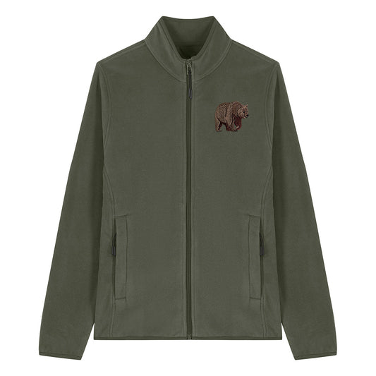 Brown Bear Embroidered Women's Fleece Jacket