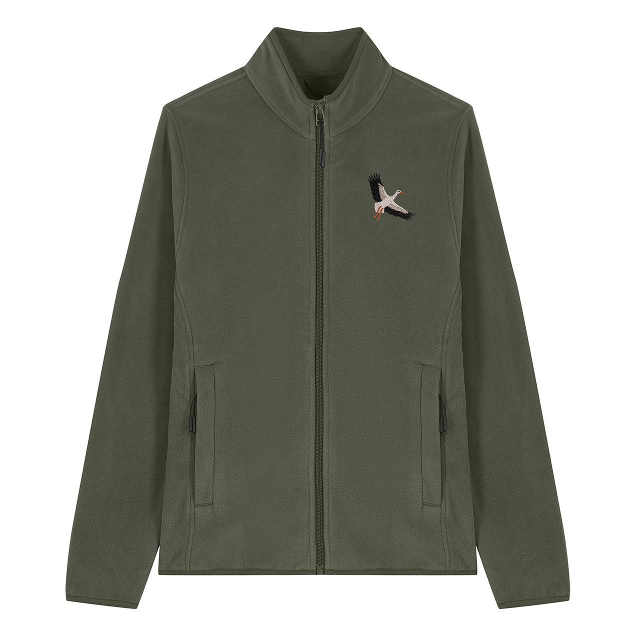 White Stork Flight Embroidered Women's Fleece Jacket