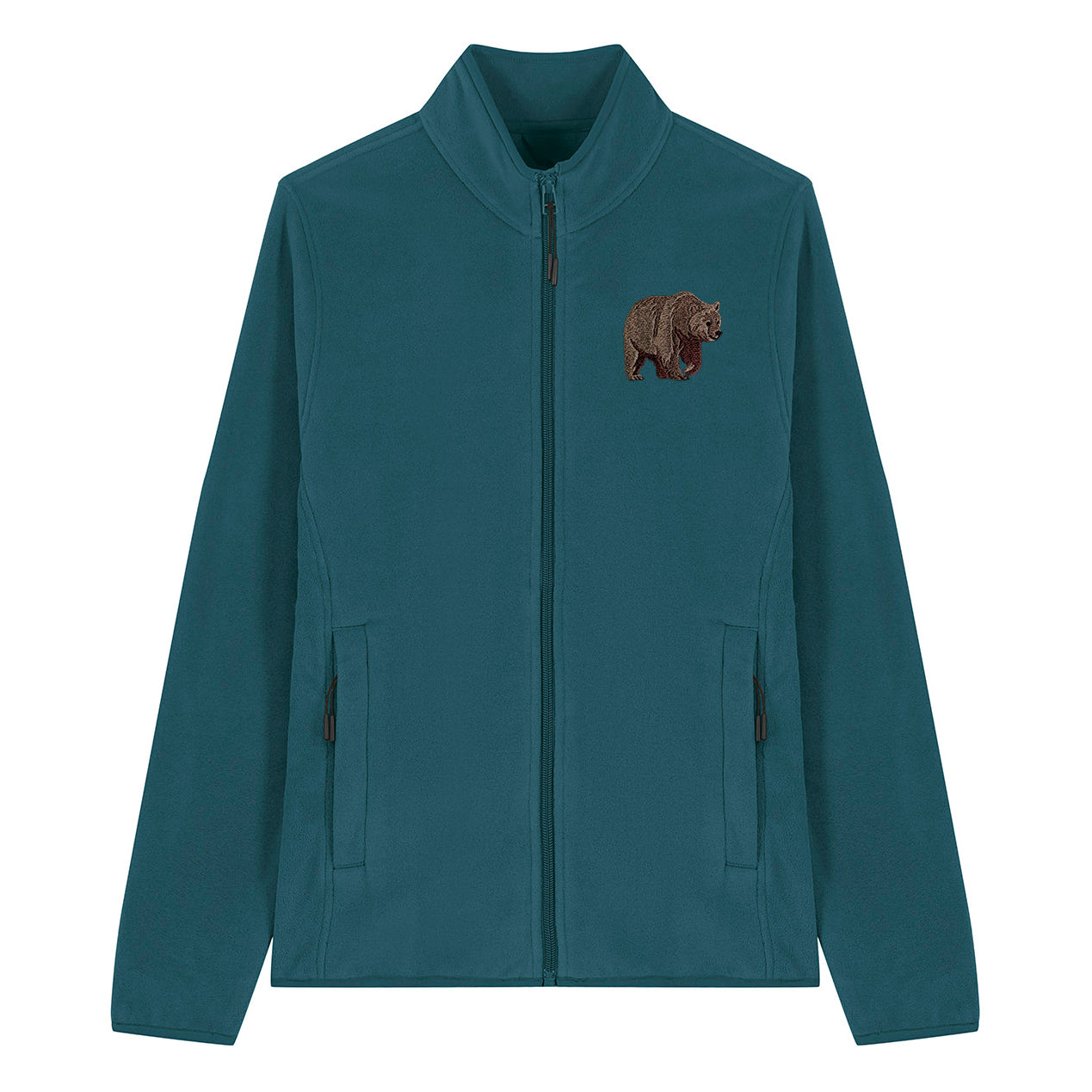 Brown Bear Embroidered Women's Fleece Jacket