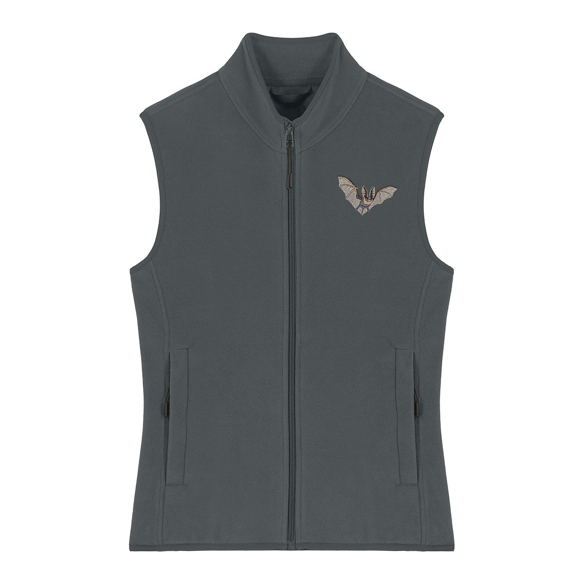 Grey Long-Eared Bat Embroidered Women's Fleece Gilet Bodywarmer