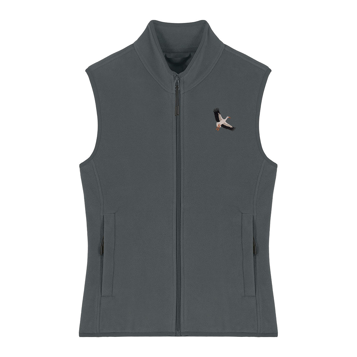 White Stork Flight Embroidered Women's Fleece Gilet Bodywarmer
