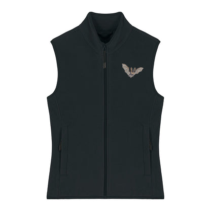 Grey Long-Eared Bat Embroidered Women's Fleece Gilet Bodywarmer