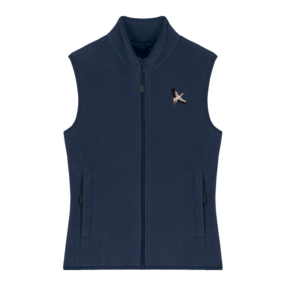 White Stork Flight Embroidered Women's Fleece Gilet Bodywarmer
