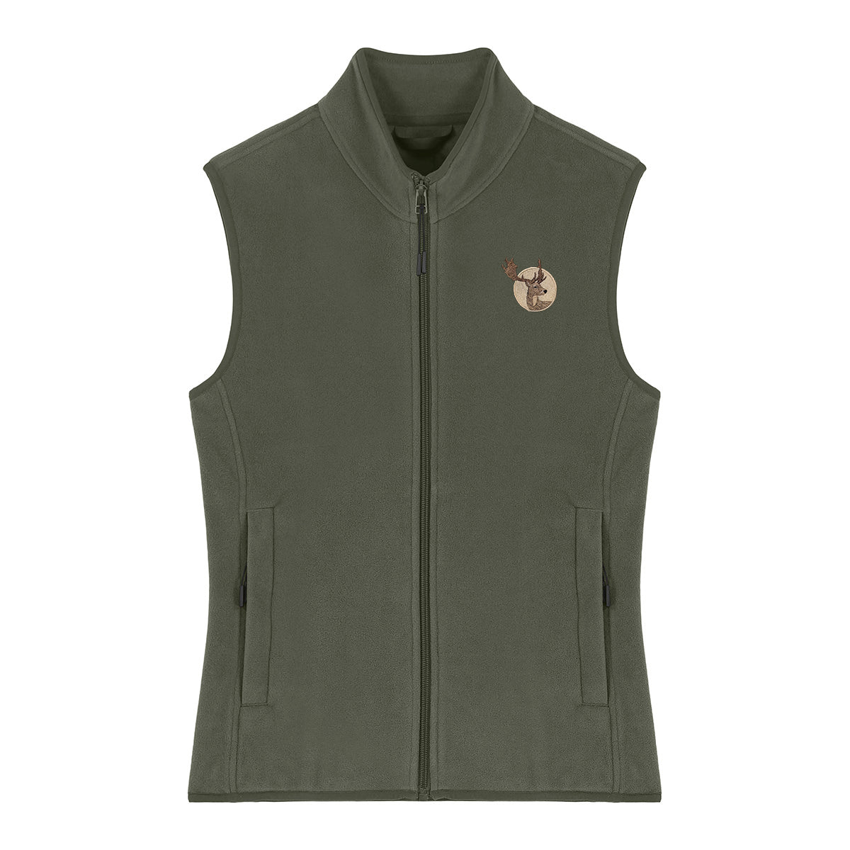 Fallow Deer Portrait Embroidered Women's Fleece Gilet Bodywarmer