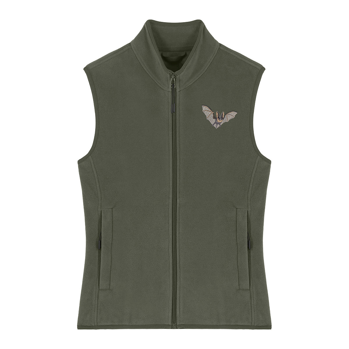 Grey Long-Eared Bat Embroidered Women's Fleece Gilet Bodywarmer