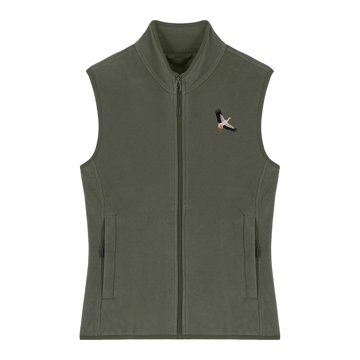 White Stork Flight Embroidered Women's Fleece Gilet Bodywarmer