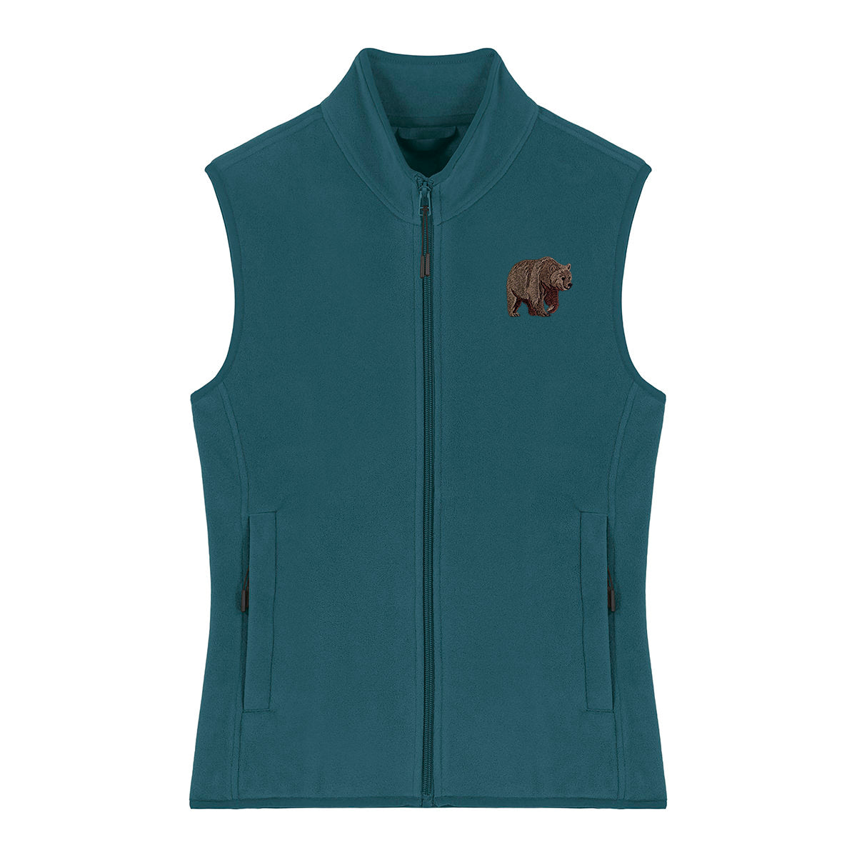 Brown Bear Embroidered Women's Fleece Gilet Bodywarmer