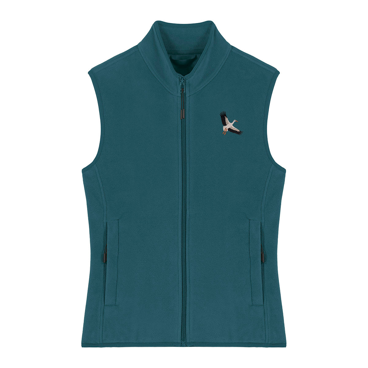 White Stork Flight Embroidered Women's Fleece Gilet Bodywarmer