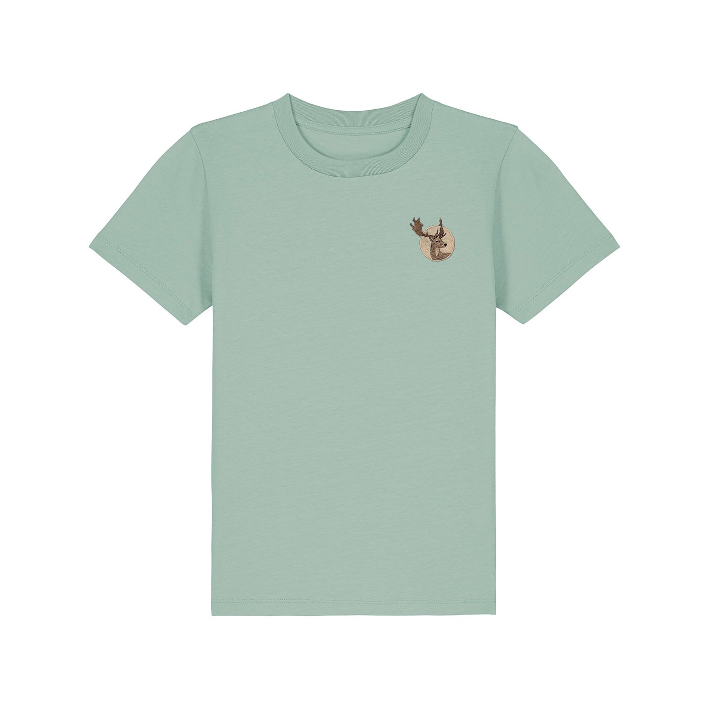 Fallow Deer Portrait Embroidered Kids T-Shirt