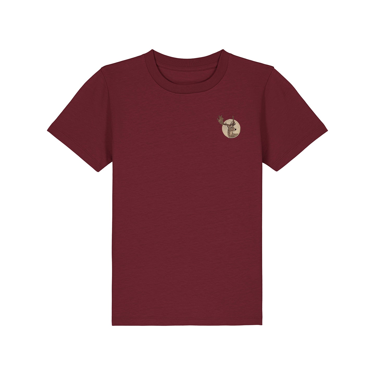 Fallow Deer Portrait Embroidered Kids T-Shirt
