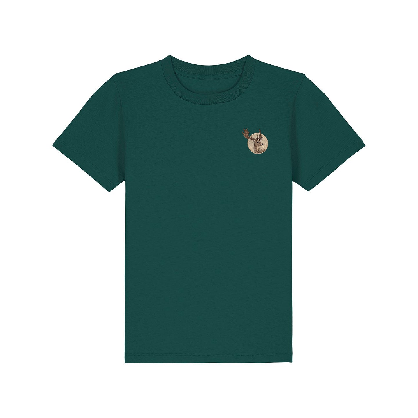 Fallow Deer Portrait Embroidered Kids T-Shirt