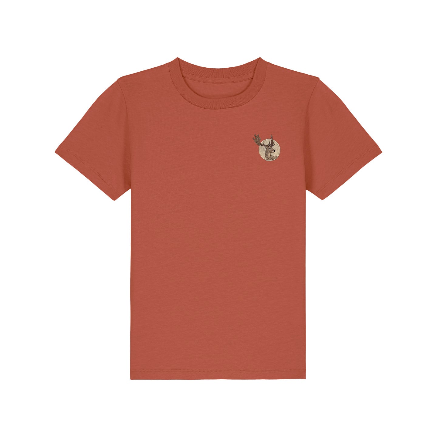 Fallow Deer Portrait Embroidered Kids T-Shirt