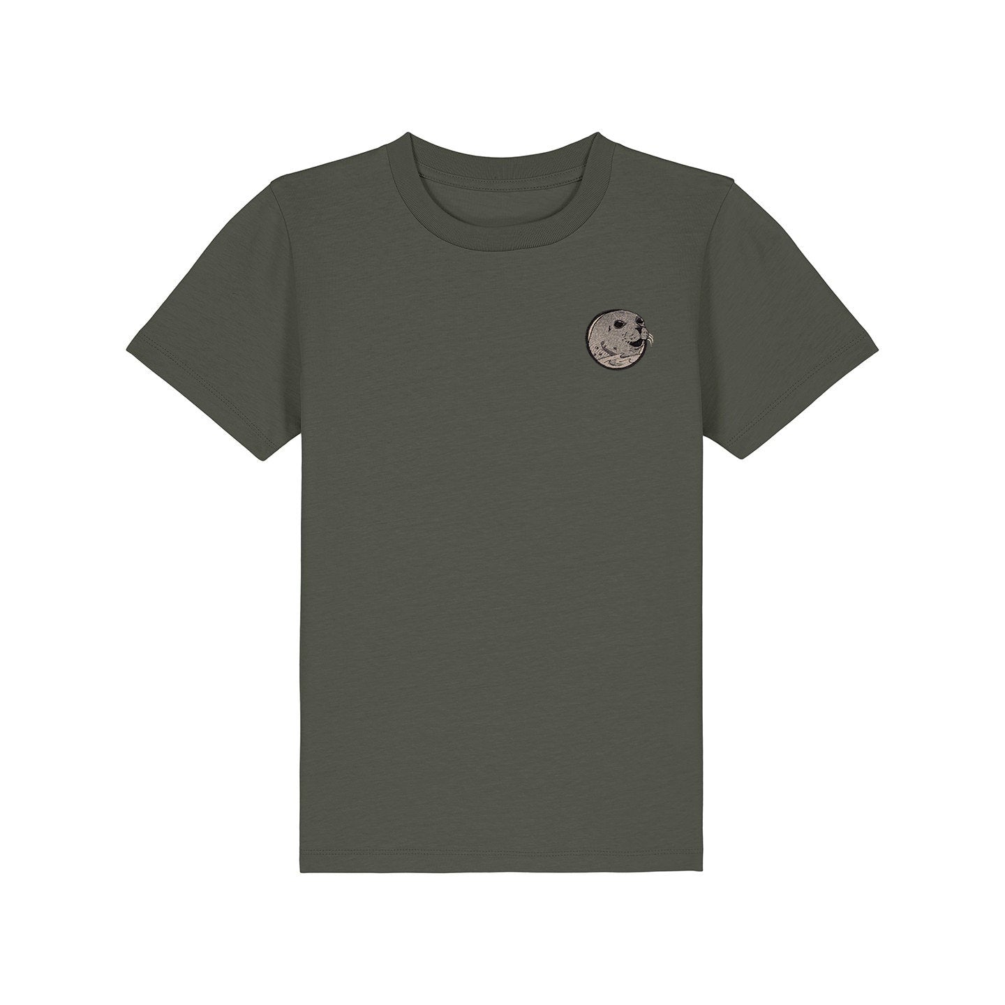 Grey Seal Portrait Embroidered Kids T-Shirt