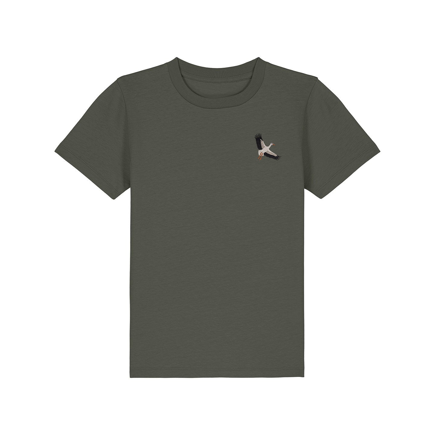 White Stork Flight Embroidered Kids T-Shirt
