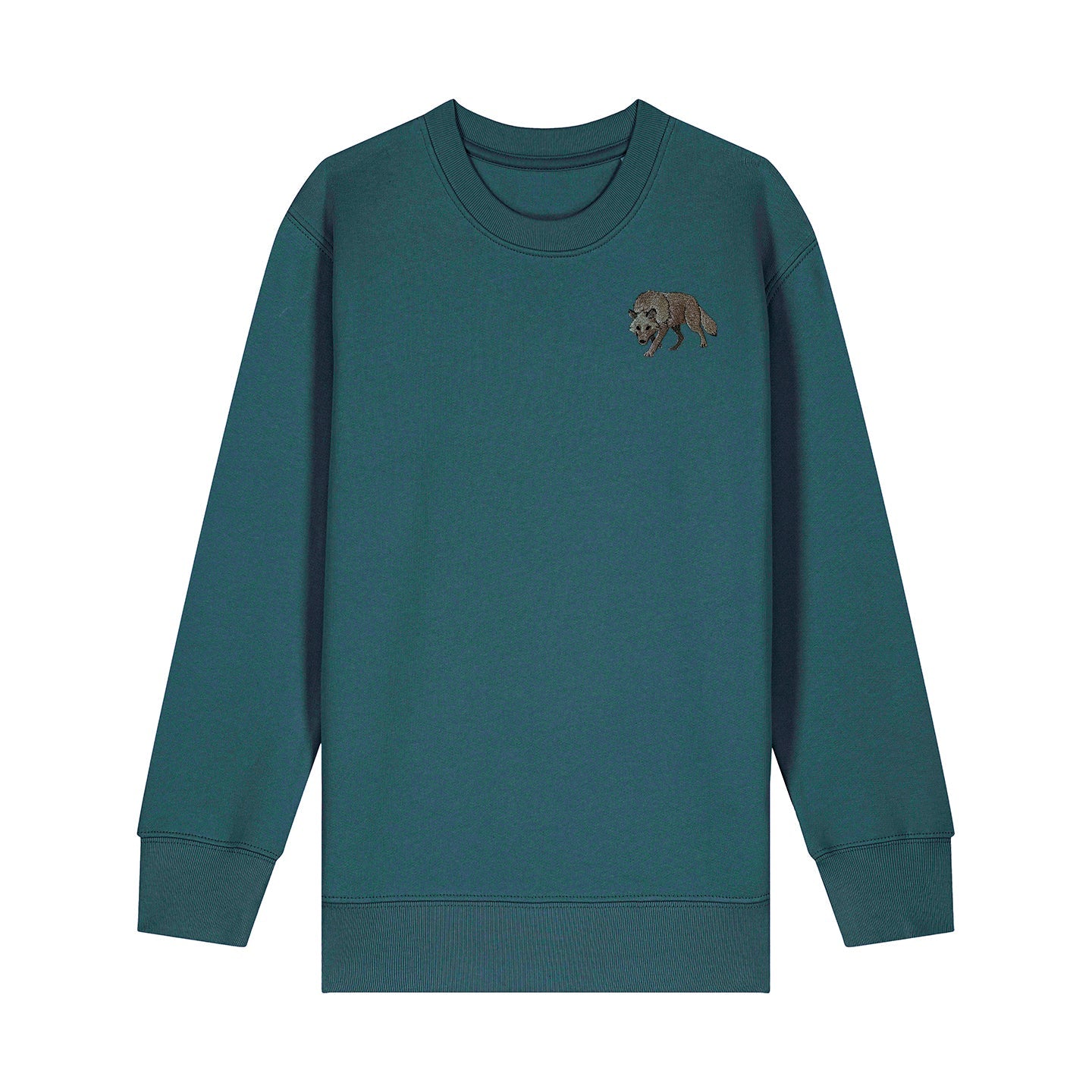 Grey Wolf Embroidered Kids Jumper