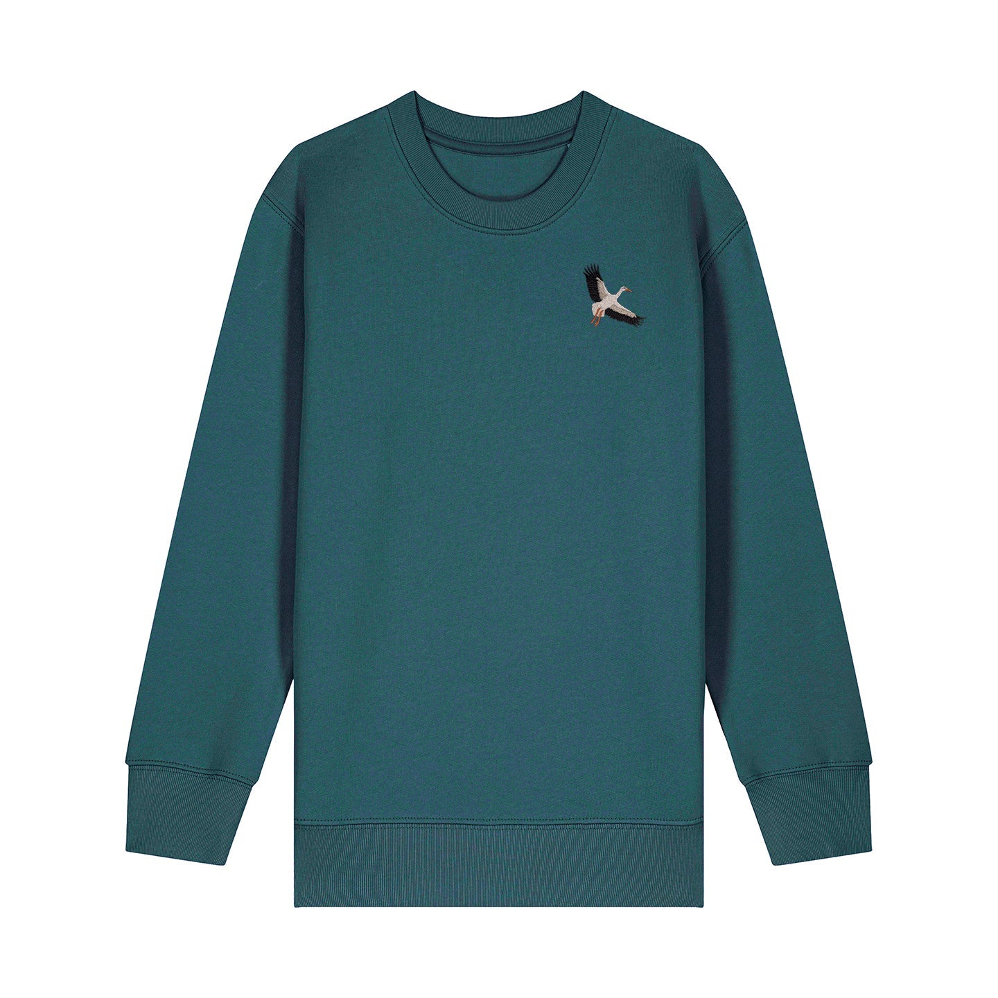 White Stork Flight Embroidered Kids Jumper