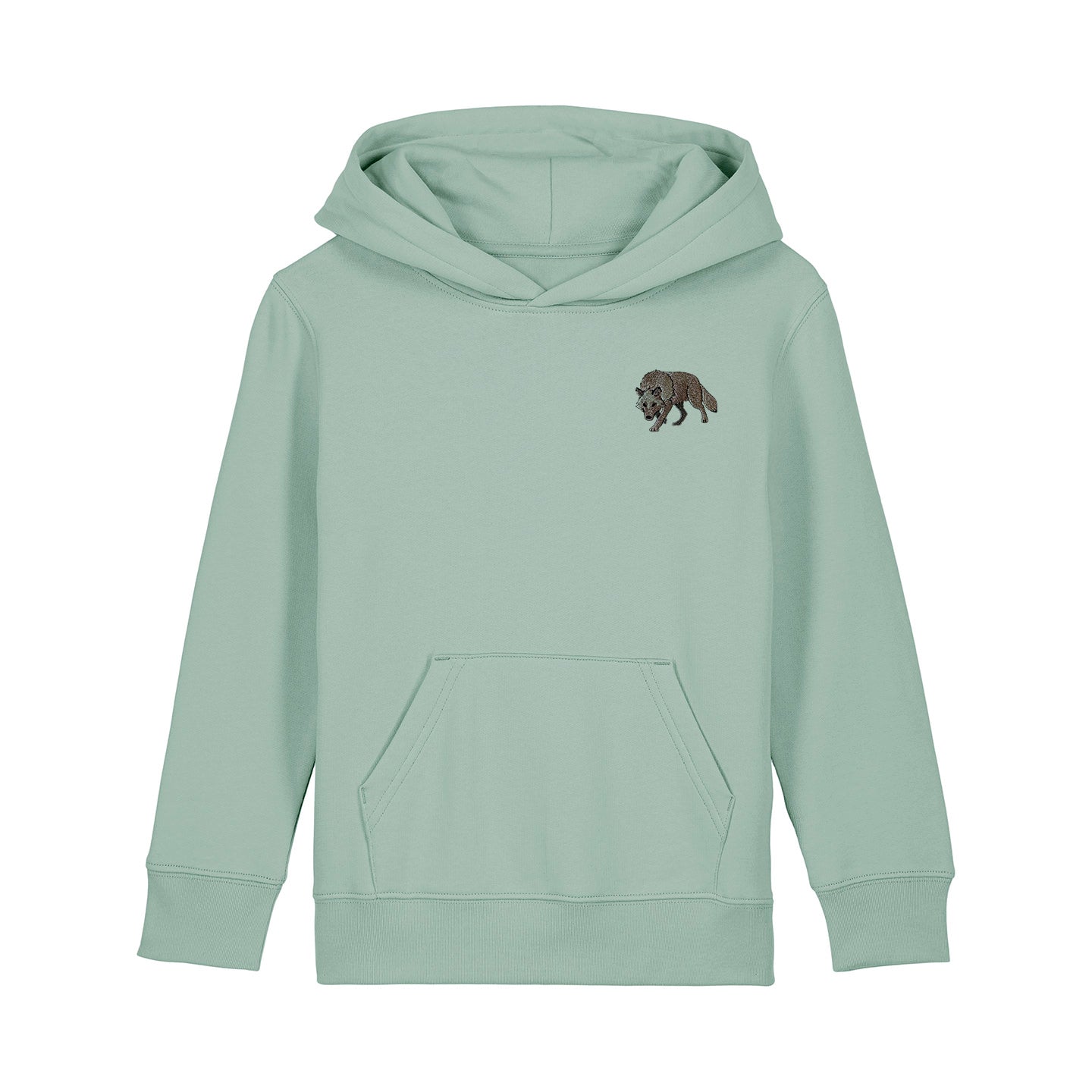 Grey Wolf Embroidered Kids Hoodie