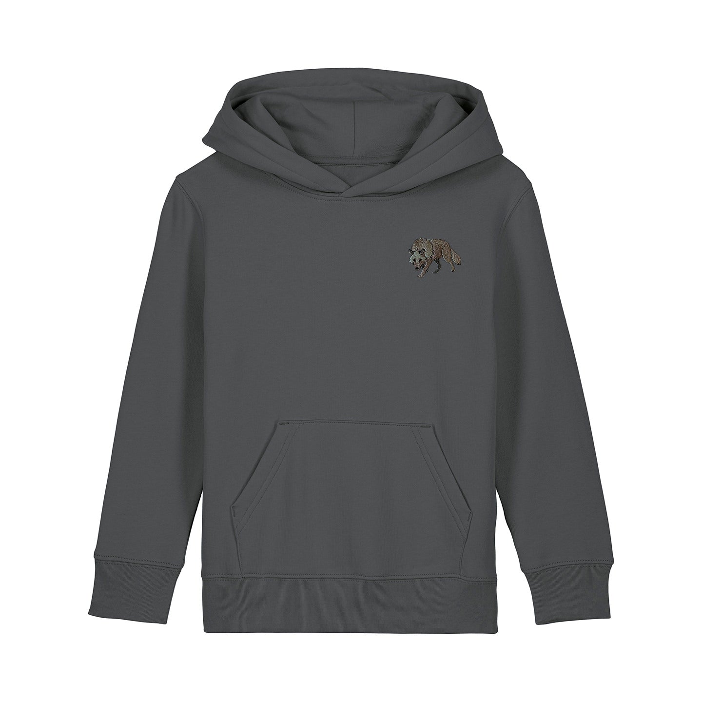 Grey Wolf Embroidered Kids Hoodie