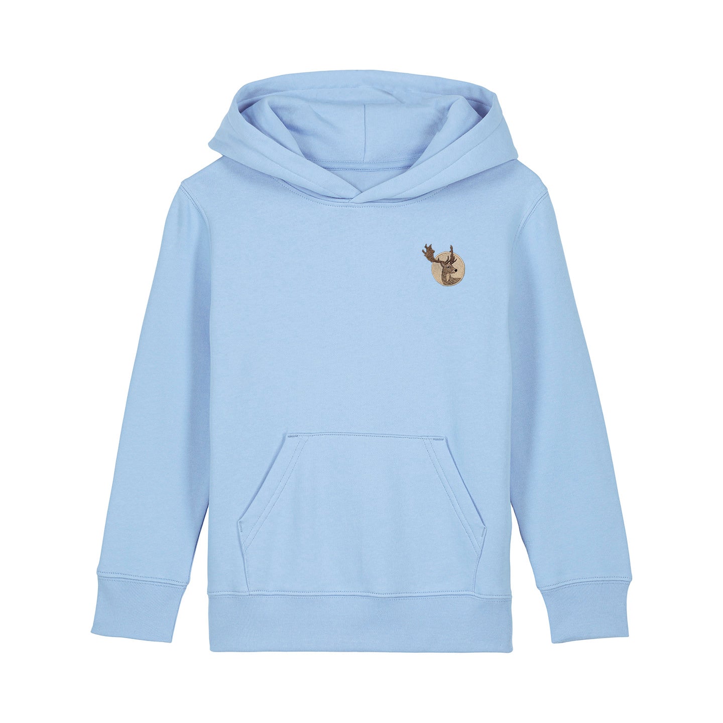 Fallow Deer Portrait Embroidered Kids Hoodie