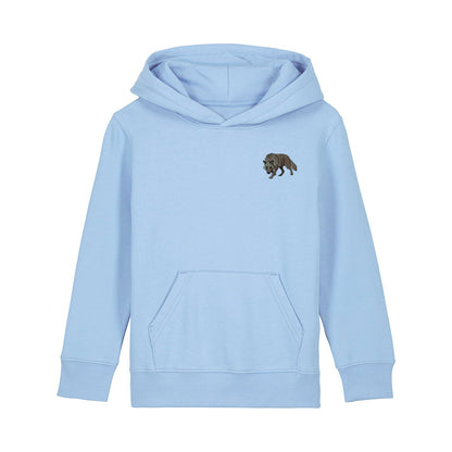 Grey Wolf Embroidered Kids Hoodie