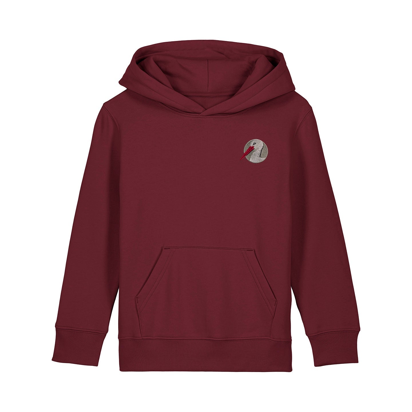 White Stork Portrait Embroidered Kids Hoodie