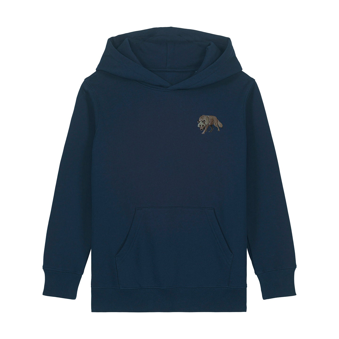Grey Wolf Embroidered Kids Hoodie