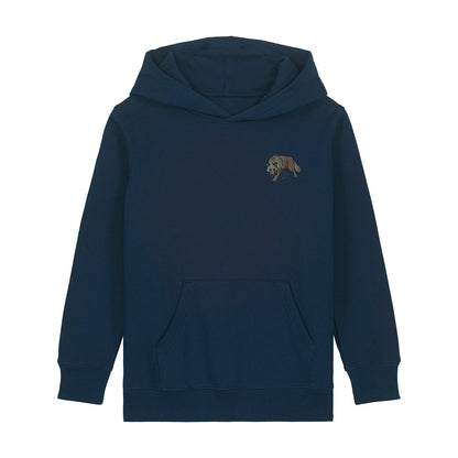 Grey Wolf Embroidered Kids Hoodie