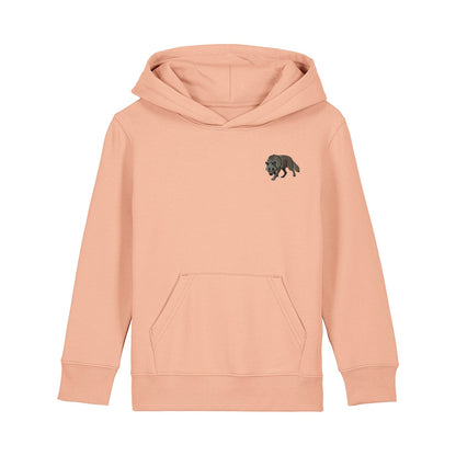 Grey Wolf Embroidered Kids Hoodie