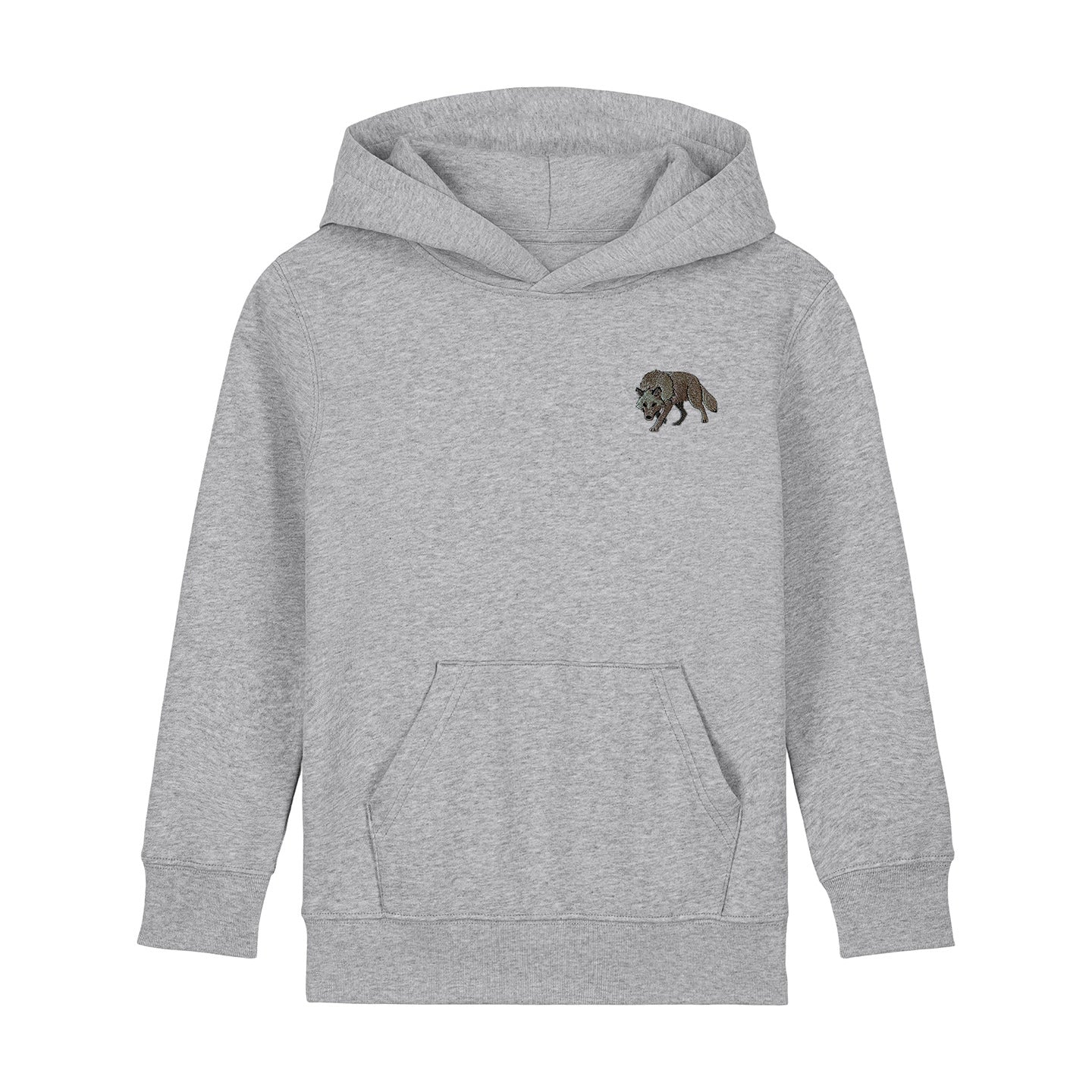 Grey Wolf Embroidered Kids Hoodie