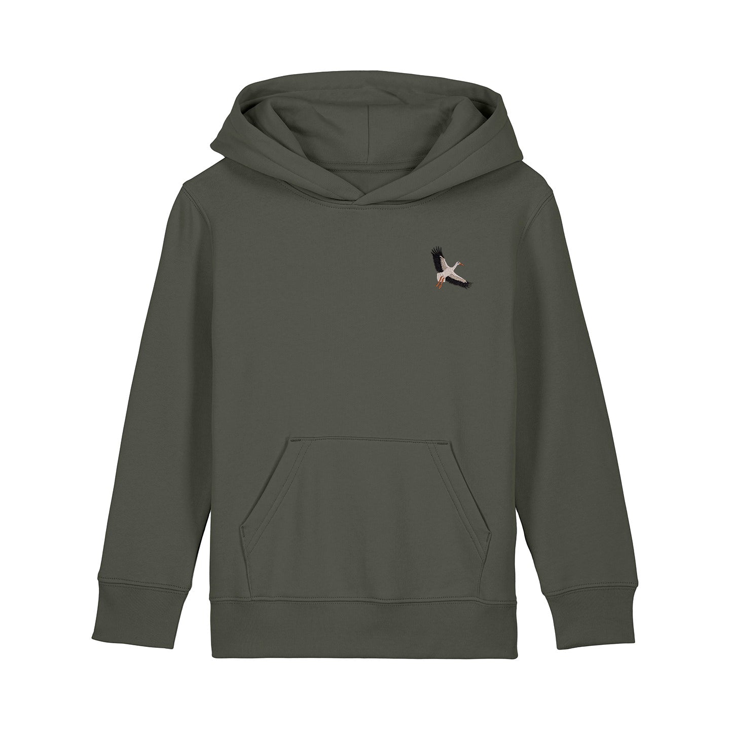 White Stork Flight Embroidered Kids Hoodie