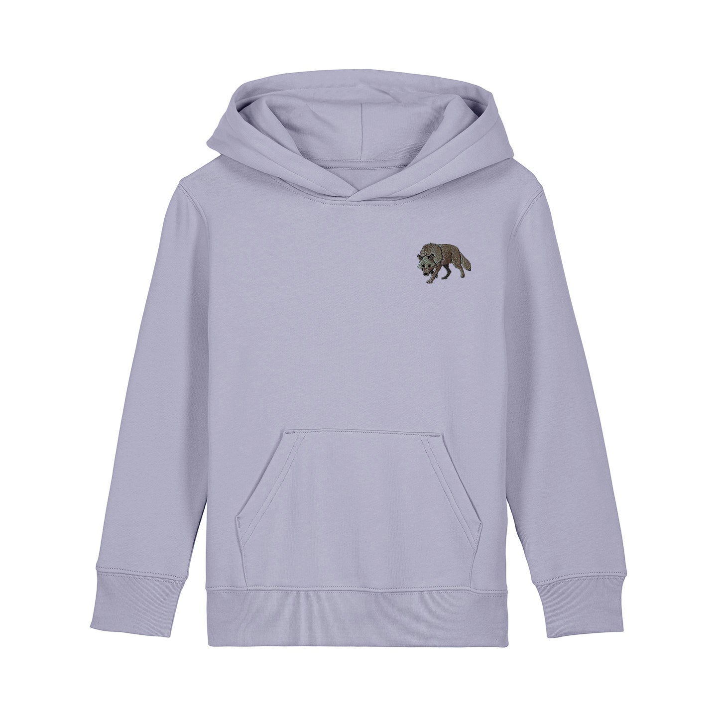 Grey Wolf Embroidered Kids Hoodie
