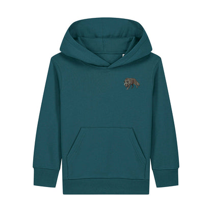 Grey Wolf Embroidered Kids Hoodie