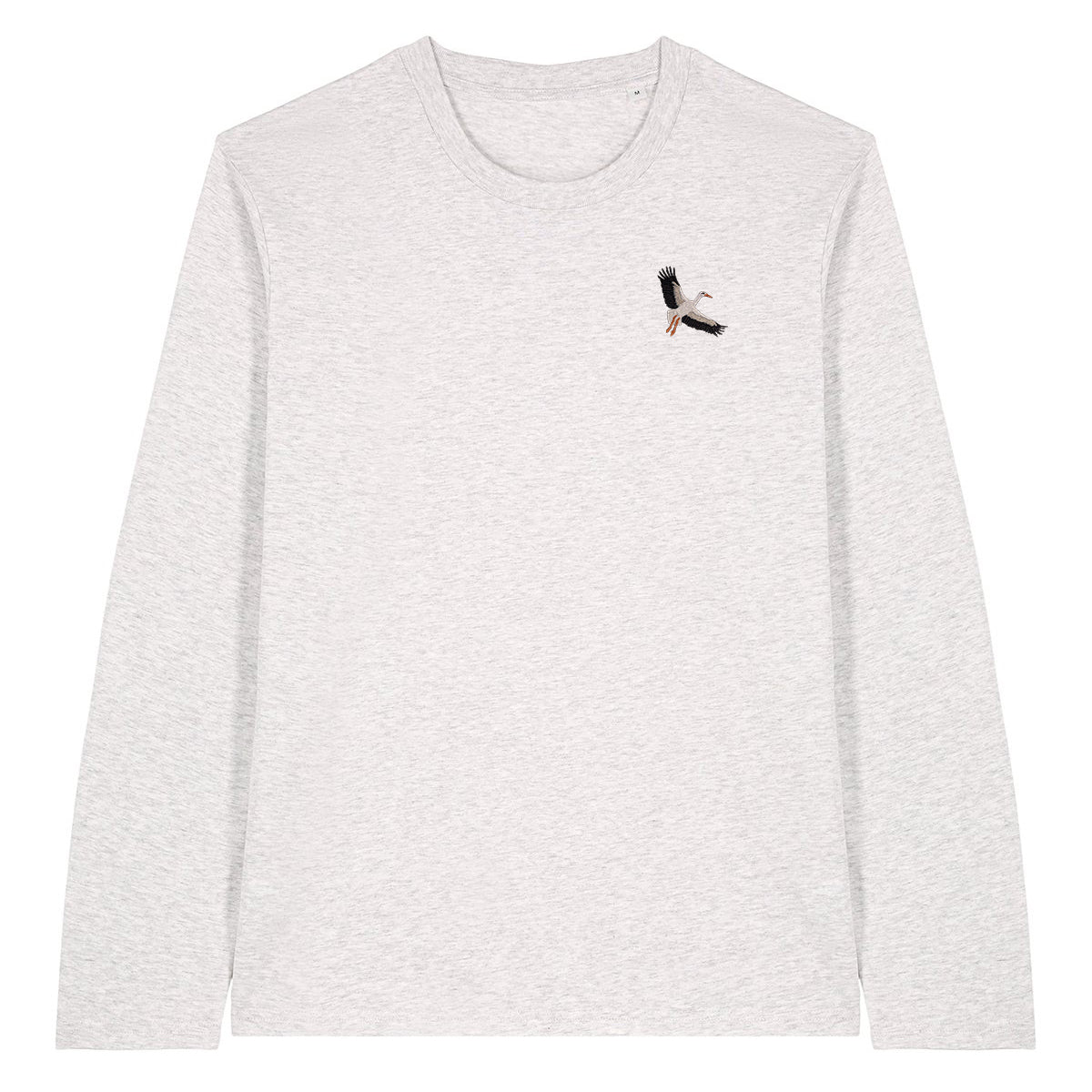 White Stork Flight Embroidered Long Sleeve T-Shirt