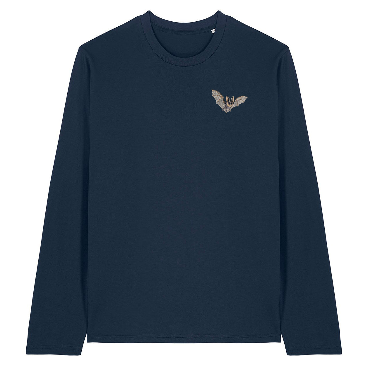 Grey Long-Eared Bat Embroidered Long Sleeve T-Shirt